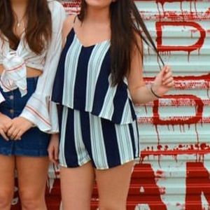 Navy and white striped romper
